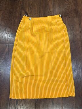 Mondi Yellow White Pinstripe Pencil Skirt